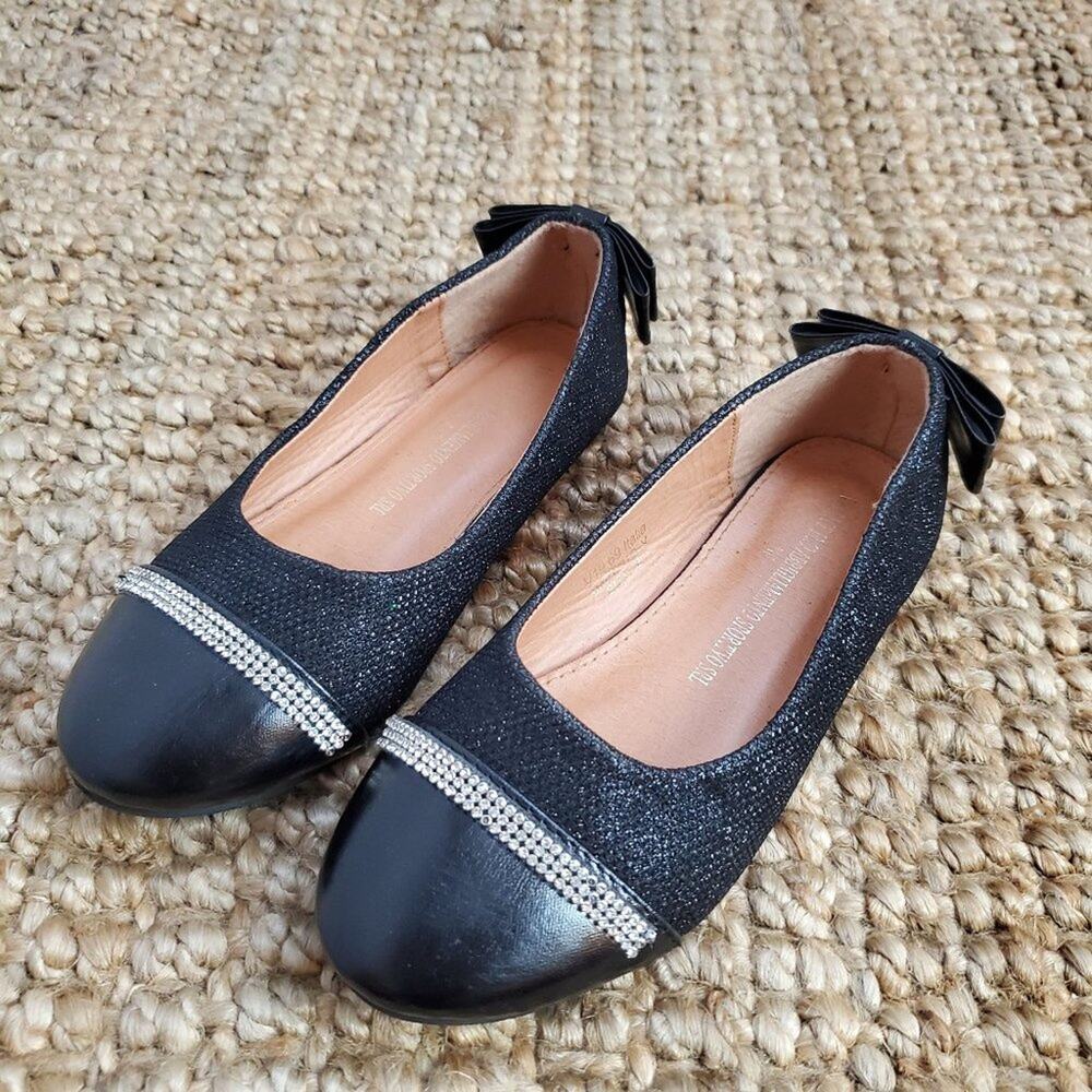 Versace Girls Shoes 2 Black Ballerina Imperio Rhinestones Flat Slip On Bow